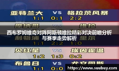 西布罗姆维奇对阵阿斯顿维拉精彩对决前瞻分析与赛季走势解析
